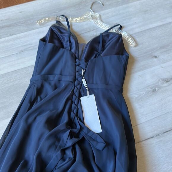 LOVEJOY  Navy Blue Lace-Up High-Low Maxi Dress 6 NWT and in packaging - Picture 7 of 7